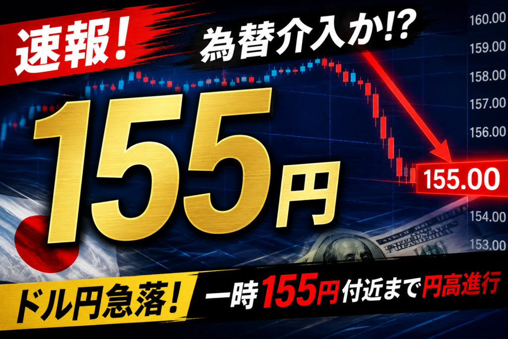 【速報】為替介入か｜ドル円が急落し155円付近まで円高進行